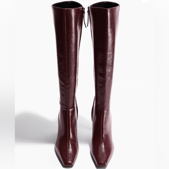 H&M Shoes - H&M Burgundy Knee-High Pointed Toe Heeled Boots – Slim Mid Heel – 37 – BNWt